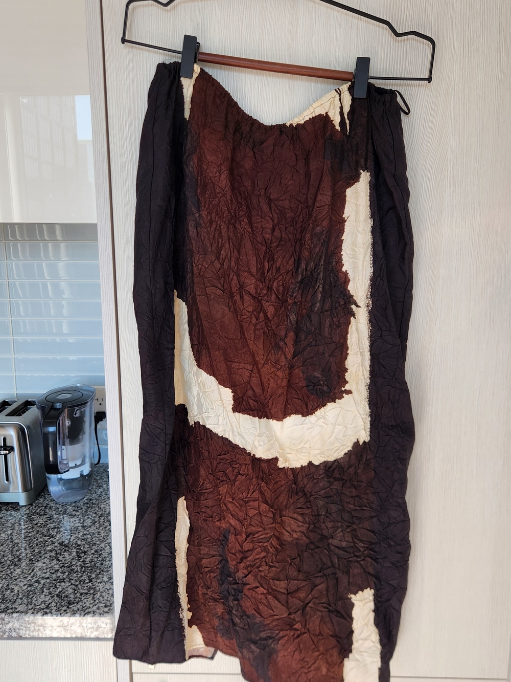 Massimo Dutti Brown and Cream Crinkled Maxi Skirt